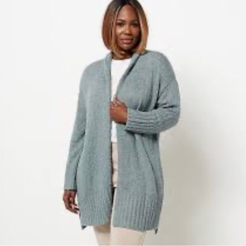 Barefoot Dreams Boucle Shadow Stripe Open-Front Cardigan Sweater